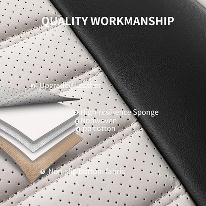 HChengkikz Car Seat Covers Front Pair, Breathable Nappa Leather Seat Covers for Cars, Universal Auto Interiors Car Seat Cushions for Most Sedans SUV Truck (2 PCS Front Seat, Black + Cream)