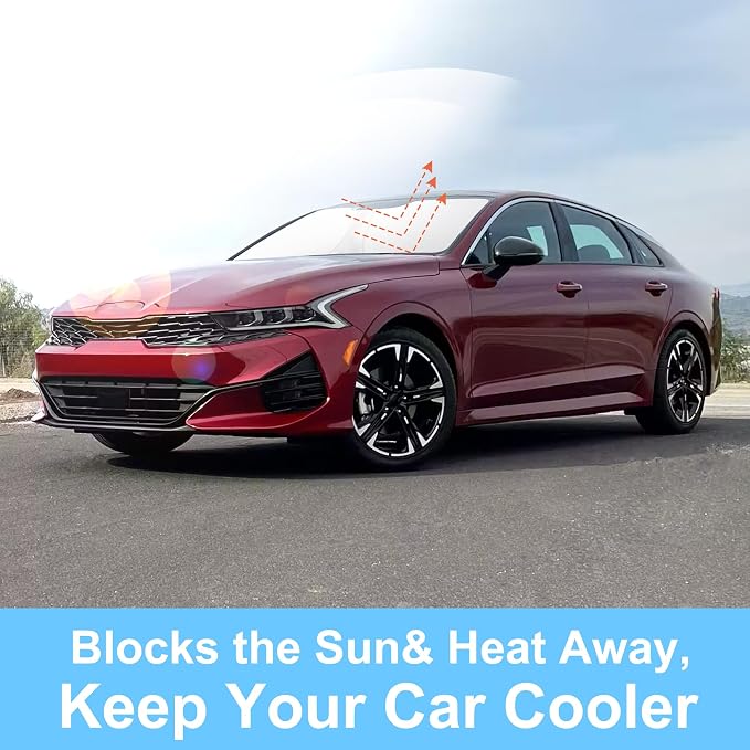 TINGLU Sun Shade for Hyundai Sonata 2021-2024 2025 2026 Kia K5/2020-2026 Accessories Windshield Sun Shade Window Shade UV Rays Protection Sun Visor Cover with Steering Wheel Sunshade Storage Bag