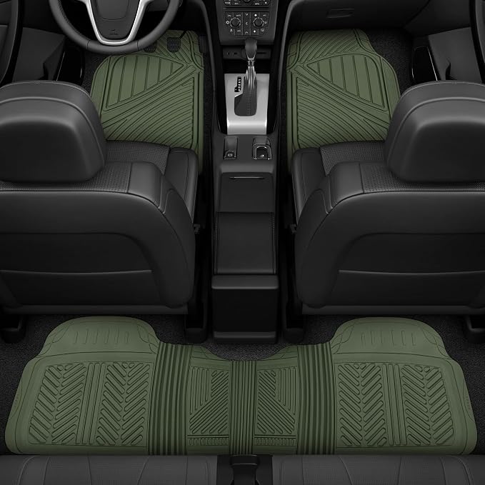 Motor Trend FlexTough Performance All Weather Rubber Car Floor Mats - 3 Piece Floor Mats Automotive Liners for Cars Truck SUV, Heavy-Duty Waterproof (Green)