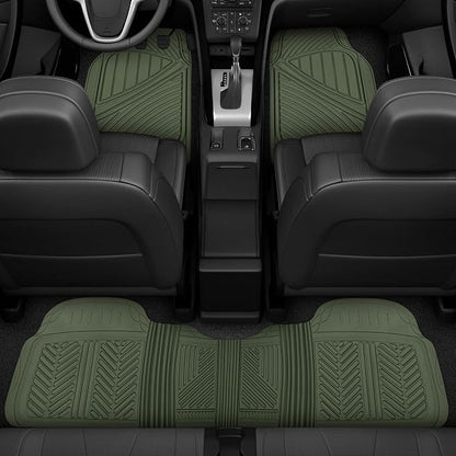 Motor Trend FlexTough Performance All Weather Rubber Car Floor Mats - 3 Piece Floor Mats Automotive Liners for Cars Truck SUV, Heavy-Duty Waterproof (Green)