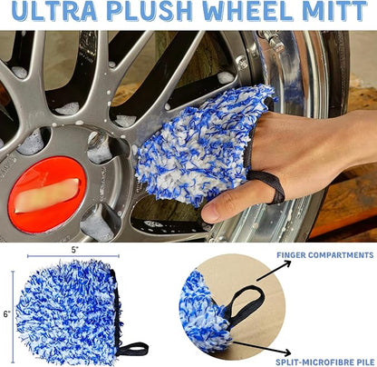 oesee 7PCS Car Wheel Rims Detail Cleaning PRO Wash Kit, Wheel Wash Mitt, Tire Brush, 2PCS Soft Wheels Brush, Detailing Brush, and Tire Dressing Pads, Microfiber Dry Towel Scratch-Free Cleaning