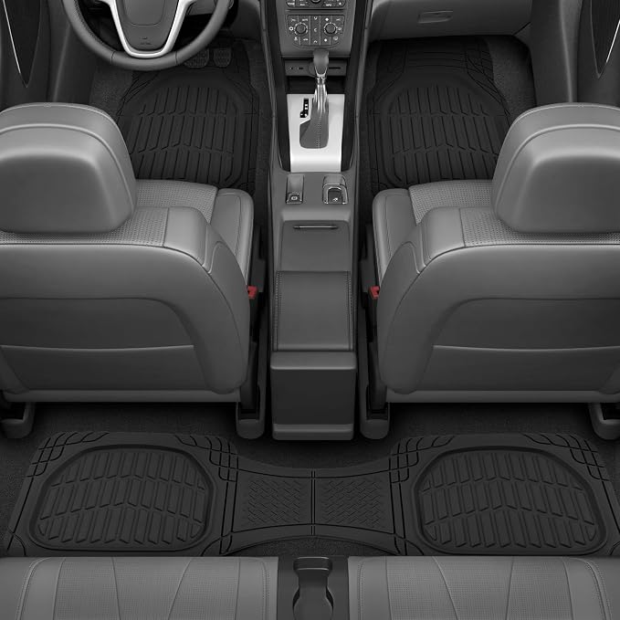 Motor Trend FlexTough LITE Rubber Car Mats Full Set - All Weather Floor Mats for Cars & SUVs - Automotive Waterproof Black Car Floor Mats for Cars Interior Accessories Universal Trim-to-Fit