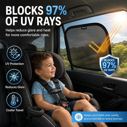 Enovoe Car Window Shades for Baby 2-Pack - 21" x 14" Inches Sun Shade Blocker, Cling Glare Shield and UV Rays Protection for Your Child - Side Windows Screens for SUV- Mesh Window Shades for car Baby
