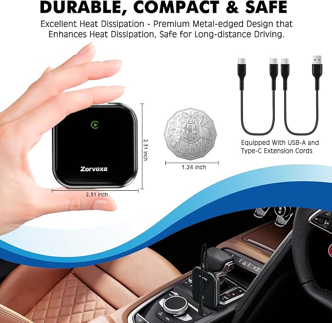 2026 Wireless Carplay Adapter for iPhone,3 Second Auto Connect, No Screen delay, Ultra Mini Design, Plug & Play By USB-A/Type-C Compatible with iOS 10+ and Cars with Factory Wired CarPlay