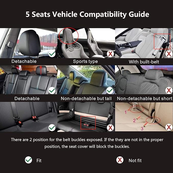 otoez Leather Car Seat Covers 5 Seats Full Set Fit Sedan SUV Truck Vans Leatherette Automotive Seat Cushion Protector Universal Fit for Most Honda Chevy Ford,Black & Red