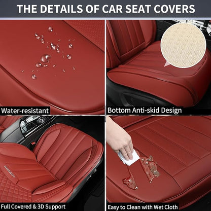 Red Seat Covers for Cars, 2Pcs Universal Leather Car Seat Covers Front Seats, Full Coverage Automotive Seat Covers for Most Sedans Trucks SUVs, Waterproof Breathable Car Seat Cover