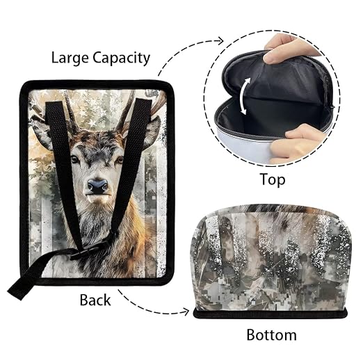 Talayituse Hunting Camo Elk American Flag Print Car Trash Can with Lid, Leak Proof Auto Trash Bag Hanging Vehicle Garbage Can Multipurpose Storage Container for Back Seat Road Trip