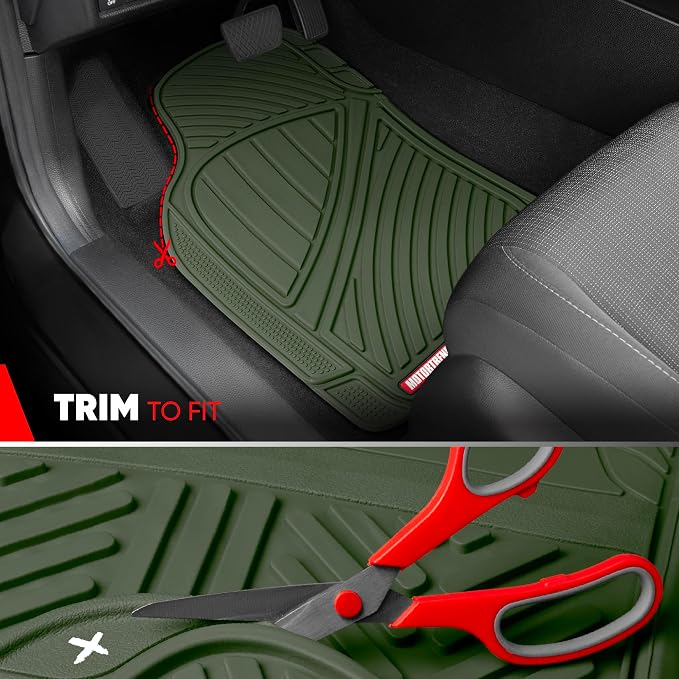 Motor Trend FlexTough Performance All Weather Rubber Car Floor Mats - 3 Piece Floor Mats Automotive Liners for Cars Truck SUV, Heavy-Duty Waterproof (Green)