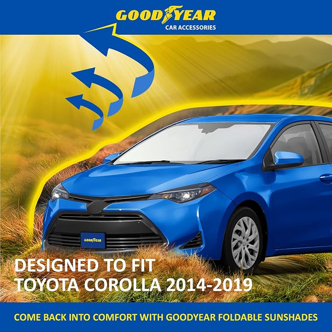 Goodyear Foldable Windshield Sunshade for Toyota Corolla 2014-2019, Car Accessories, Sunshade Cover, Sun Shade Car Windshield, Window Sun Blocker - GY008269