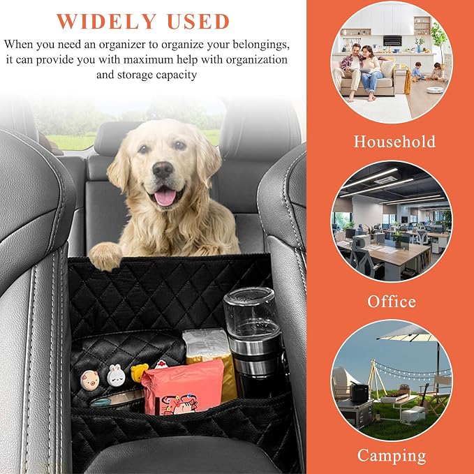 povtii Car Purse Holder Between Seats, Large Capacity Leather Auto Front Seat Handbag Organizer Pocket, Backseat Barrier Storage Bag for Kids Pet, Universal Interior Car Accessories