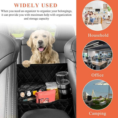 povtii Car Purse Holder Between Seats, Large Capacity Leather Auto Front Seat Handbag Organizer Pocket, Backseat Barrier Storage Bag for Kids Pet, Universal Interior Car Accessories