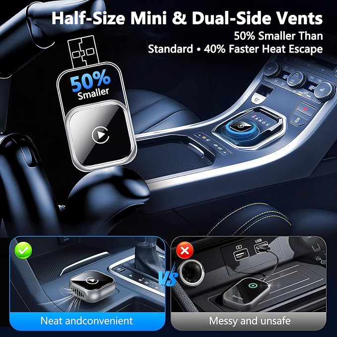 2025 Upgraded Wireless CarPlay Adapter for iPhone | Ultra-Mini Metal, Convert Wired to Wireless, Bluetooth 5.3 Fast Stable Connection, Plug & Play, 800+ Factory CarPlay Wired Cars, iOS 10+