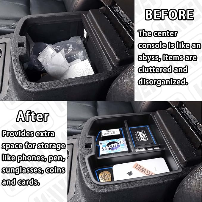 HGWEI Center Console Organizer Compatible with 2007-2014 Chevy Silverado GMC Sierra Avalanche Tahoe Suburban Yukon Yukon XL Accessories, Floor Mounted Center Console ONLY,Blue Trim