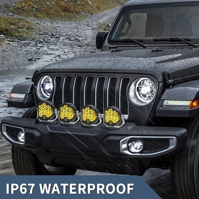 5 Inch 50W Amber Yellow LED Offroad Light, LED Driving Light Round Work Light Spot Flood Combo for Wrangler ATV Trucks SUV Pickup UTV 4x4, F150 - Pack of 1