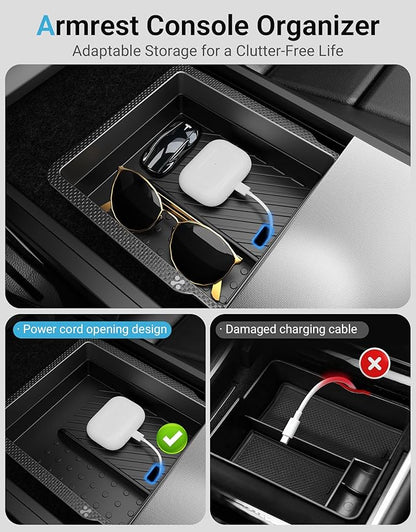 XINTUO Center Console Organizer Tray for Tesla Model Y Juniper 2025-2026 & Model 3 Highland 2024-2026 [Premium PC + Silent Silicone Liner] Cup Holder for Tesla Model Y Juniper Accessories
