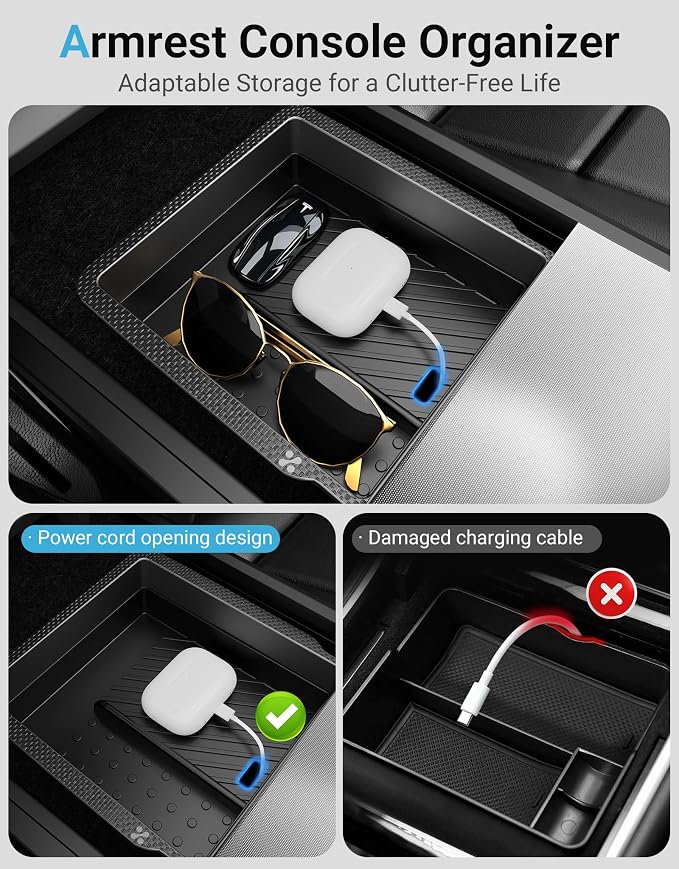 XINTUO Tesla Model Y Juniper 2025 2026 & Model 3 Highland 2024 2026 Center Console Organizer Tray [Slide Smoothly + Easy Installation] Cup Holder for Tesla Model Y Juniper Accessories