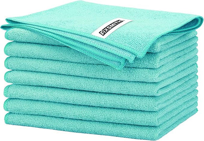 FIXSMITH Turquoise Microfiber Cleaning Cloth -Pack of 8, Highly Absorbent Cleaning Rags, 16"X12" All Purpose Cleaning Towels for Housekeeping, Kitchen, Car, Lint Free and Reusable Microfiber Towels