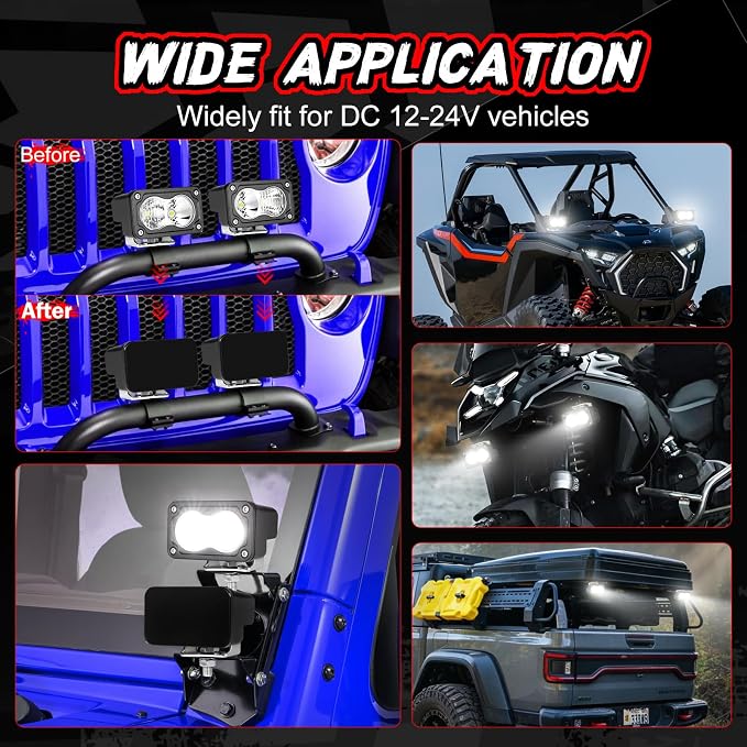 3 Inch Driving Pod Lights with Wiring Harness & Black Covers 2Pcs Off Road Light Bar Spot Flood Combo Work Light LED Pods Auxiliary Backup Cube Lights for Truck ATV UTV Motorcycle Boat