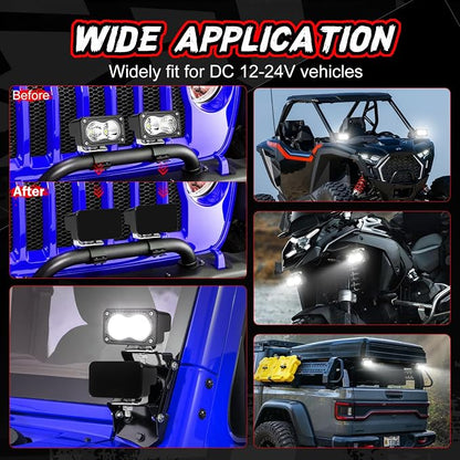 3 Inch Driving Pod Lights with Wiring Harness & Black Covers 2Pcs Off Road Light Bar Spot Flood Combo Work Light LED Pods Auxiliary Backup Cube Lights for Truck ATV UTV Motorcycle Boat