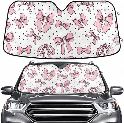 Cute Bows Pink Windshield Sun Shade for Car Auto SUV Truck Foldable Front Window Sunshade Sun Visor Protector Block UV Rays Reflect Heat, 55" x 28"
