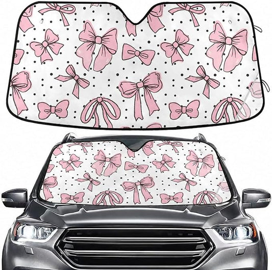 Cute Bows Pink Windshield Sun Shade for Car Auto SUV Truck Foldable Front Window Sunshade Sun Visor Protector Block UV Rays Reflect Heat, 55" x 28"