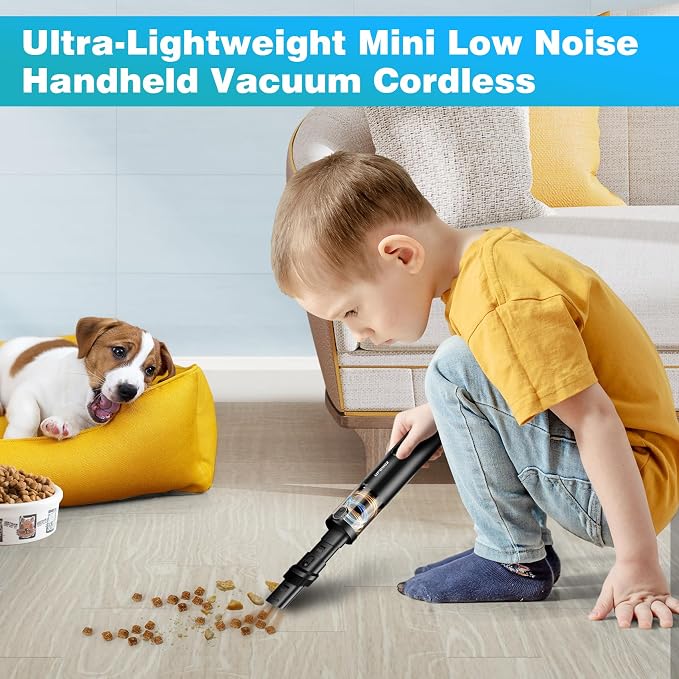 Upbooz Handheld Vacuum Cordless, Car Vacuum with 14000PA Powerful Suction with LED Light, Air Duster 2-in-1,Low Noise Rechargeable Portable Mini Vacuum Cleaner for Car Home Pet Office,Two Gears