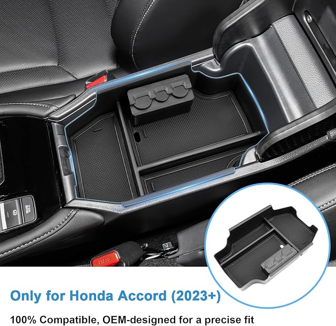 2023-2025 2026 Accord Hybrid Center Console Organizer for Honda Accord (LX/SE/EX/EX-L/Sport/Sport-L/Touring), Durable ABS Plastic Console Tray Insert 2026 Accord Accessories w/Coin Holder