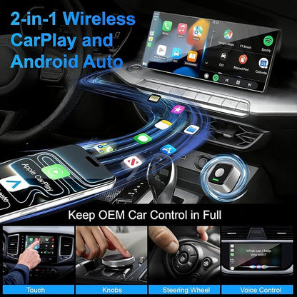 Mini Wireless CarPlay Adapter for iPhone & Android Auto 2026 Upgrade 2-in-1, Wired to Wireless Carplay, One-Touch Switch, Fast & Stable Connection, Plug & Play, for iOS 10+ & Android 11+, Cars 2016+