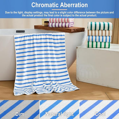 JML Microfiber Beach Towels, Large Bath Towel Set for Adult, 6 Pack, 27" x 55" - Cabana Stripe - Absorbent, Quick Dry for Pool, Bathroom, Sport, Yoga, Camping, Swimming, Dorm, Summer Party, Blue