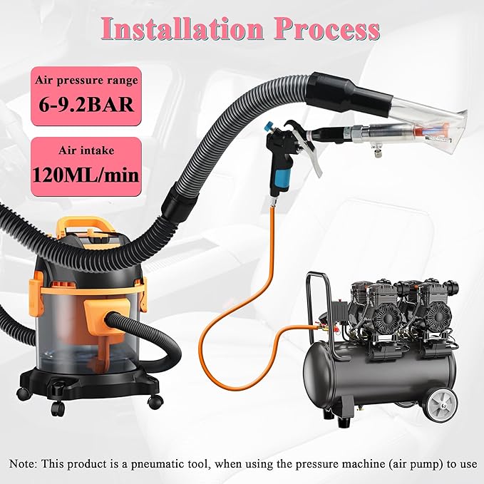 GOCCIDA 2in1 Car Interior Detailing Air Blow Gun & vacunm Gun,Multi-Purpose Cleaning Gun Detachable Sprinkler Head for Automotive Detailing, Carpet, Upholstery, Surface Cleaning