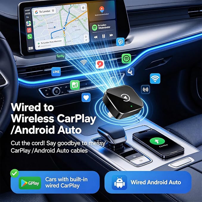Upgraded Wireless CarPlay Adapter | Broader Compatibility & Reliable Connection, Supports iPhone & Android Phones, Compact Size for Stable CarPlay & Android Auto Linkage