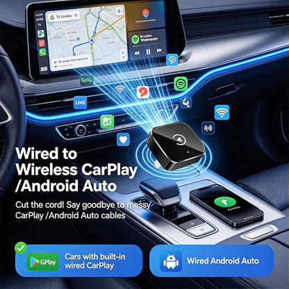 Upgraded Wireless CarPlay Adapter | Broader Compatibility & Reliable Connection, Supports iPhone & Android Phones, Compact Size for Stable CarPlay & Android Auto Linkage