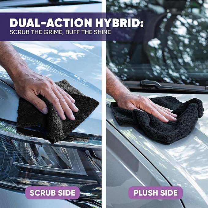 Microfiber Wholesale Pronto Cloths, Dual-Sided Microfiber Cleaning Towels, Soft Plush & Scrub Cloths for Dusting, Scrubbing, Kitchen, Windows & Car Detailing, Absorbent Bulk 50-Pack Black