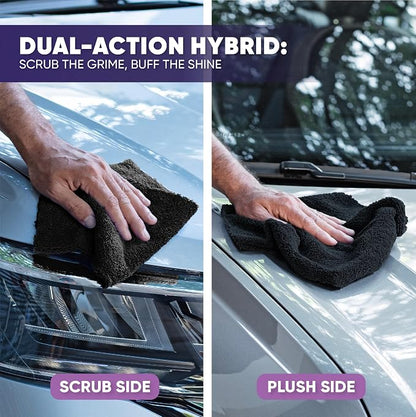 Microfiber Wholesale Pronto Cloths, Dual-Sided Microfiber Cleaning Towels, Soft Plush & Scrub Cloths for Dusting, Scrubbing, Kitchen, Windows & Car Detailing, Absorbent Bulk 50-Pack Black