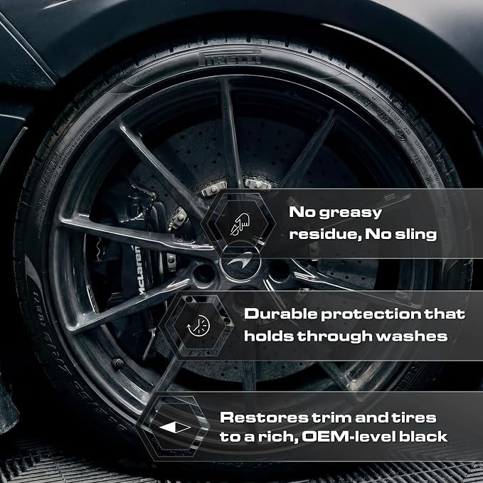 Blackline Car Care - Blackout Trim & Tire Dressing - Best Tire Shine No Sling Formula - Water Based Protection for Car Tires & Trim - Safe for Cars, Trucks, SUVs & More - 16 fl oz (Pack of 4)