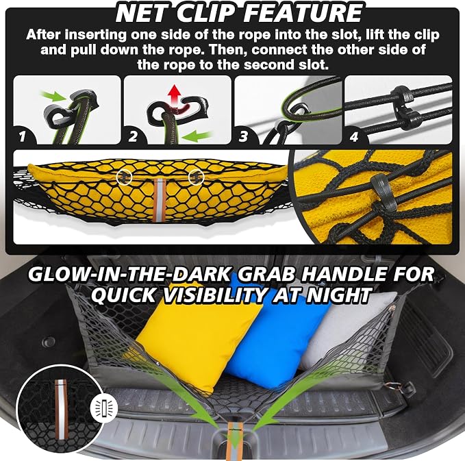 Muslogy Truck Bed Cargo Net Trunk Netting Compatible with 2025 2026 Subaru Forester Accessories, Pickup Cargo Organizer SUV Sedan Storage Net w/Heavy Duty Carabiners