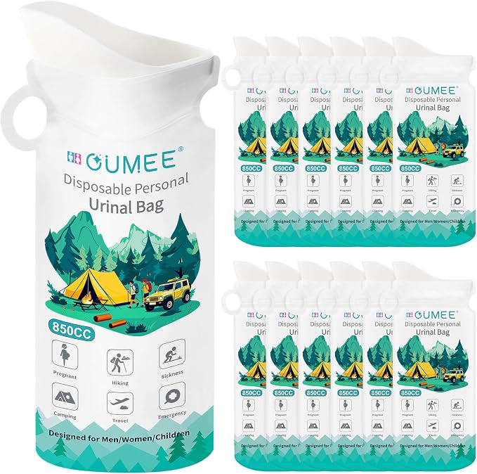OUMEE 850ML Emergency Disposable Urinal Bags, 8/12/20/28 Pcs Camping Pee Bags Unisex Urine Bag Vomit Bag for Travel Traffic Jam Portable Toilet Bag for Men Women
