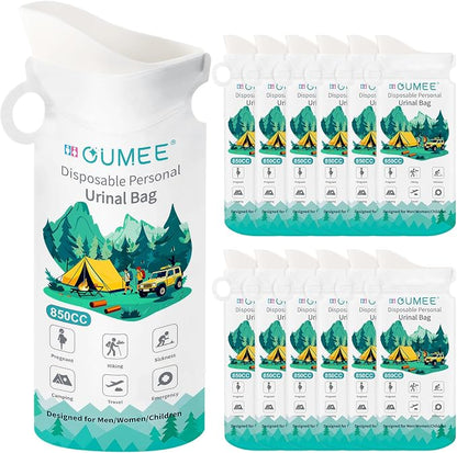 OUMEE 850ML Emergency Disposable Urinal Bags, 8/12/20/28 Pcs Camping Pee Bags Unisex Urine Bag Vomit Bag for Travel Traffic Jam Portable Toilet Bag for Men Women