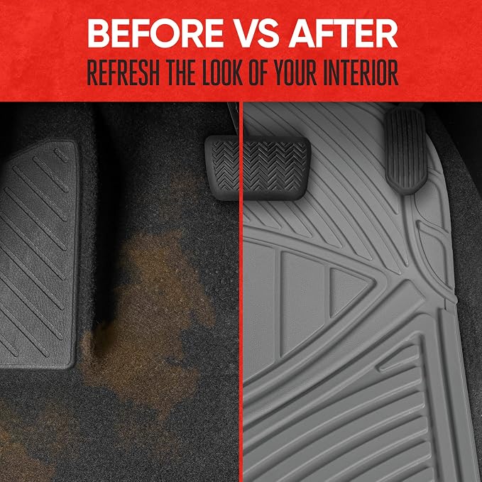 Motor Trend FlexTough Performance All Weather Rubber Car Floor Mats - 3 Piece Floor Mats Automotive Liners for Cars Truck SUV, Heavy-Duty Waterproof (Gray)