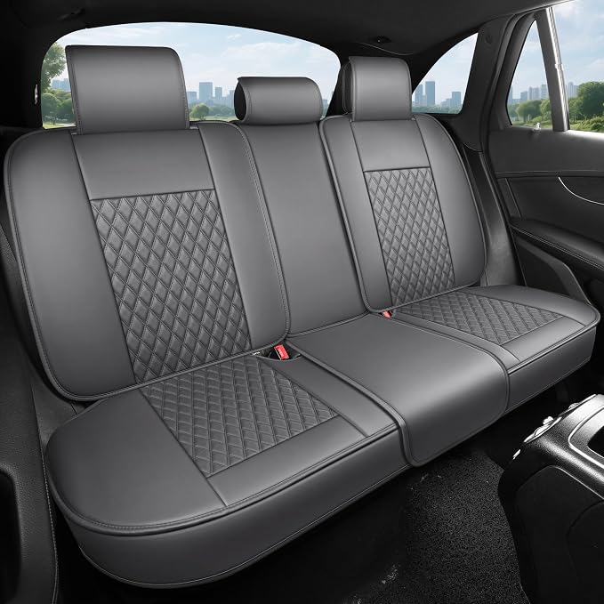 Gray Leather Car Seat Covers Full Set,High-Density Contoured Nappa Leather Universal Precision Fit Seat Cover Solutions,Waterproof Automotive Seat Covers & Accessories,Style1 Gray