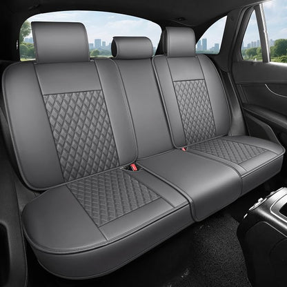 Gray Leather Car Seat Covers Full Set,High-Density Contoured Nappa Leather Universal Precision Fit Seat Cover Solutions,Waterproof Automotive Seat Covers & Accessories,Style1 Gray
