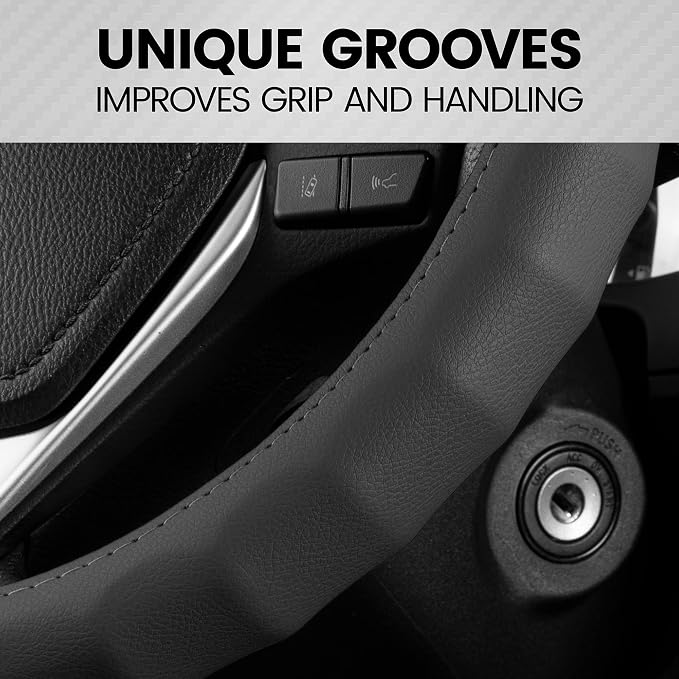 BDK Genuine Black Leather Steering Wheel Cover for Car, Small (13.5" - 14.5") – Ergonomic Comfort Grip for Men & Women, Car Steering Wheel Cover for Vehicles with Small Steering Wheels