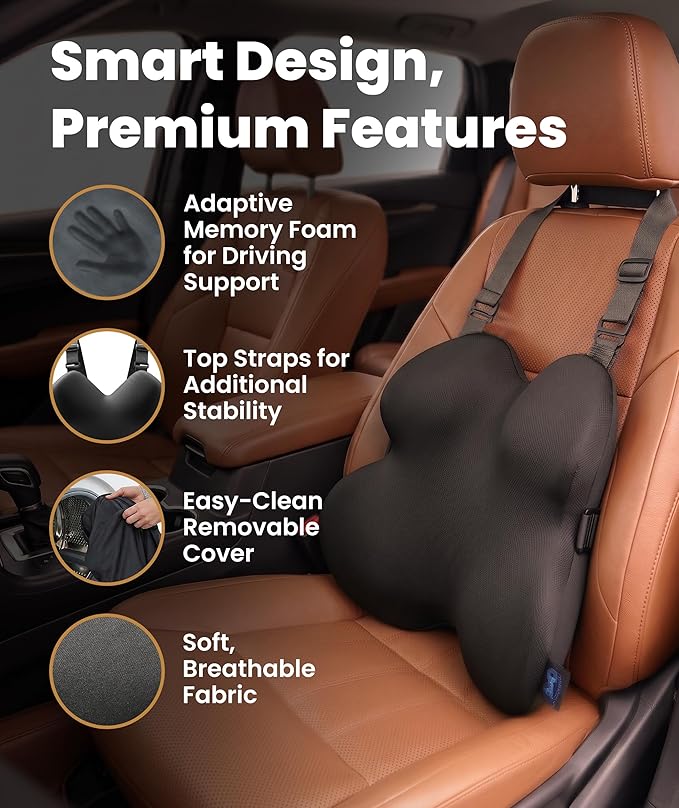 Elevate Series by Everlasting Comfort Lumbar Support Pillow for Office Chair - Memory Foam Back Cushion for Car Seat - Promotes Better Posture, Back Pain Relief - Ideal for Gaming and Desk Chairs