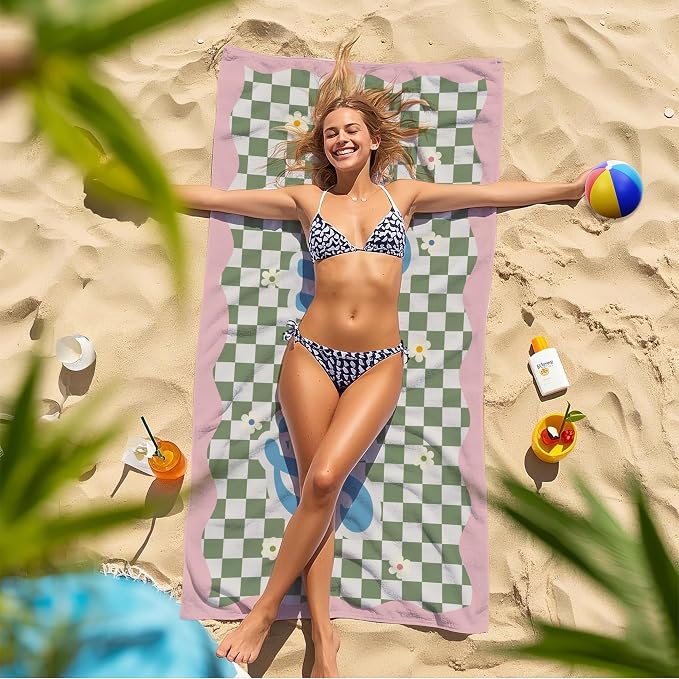 JML Personalized Beach Towel with Name, Custom Flower Beach Towel, Customized Microfiber Pool Towel, Quick Dry & Absorbent Swim Towel for Adult,Anniversary, Birthday, Summer Holiday,Vacation