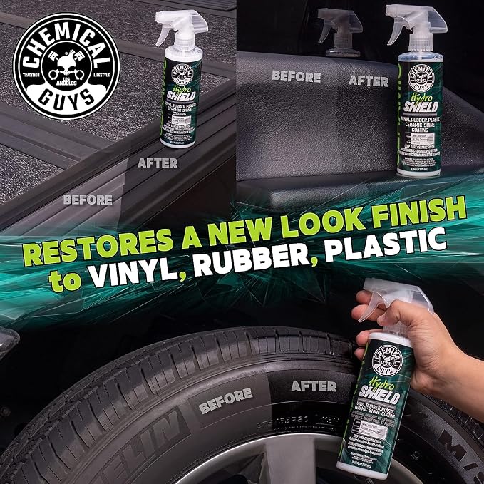 Chemical Guys HydroShield Vinyl, Rubber & Plastic Ceramic Shine Coating - Plastic Restorer for Interior & Exterior Trim, Tires & Trim - Restores Shine, Safe for Cars, Trucks & RVs, 16 fl oz