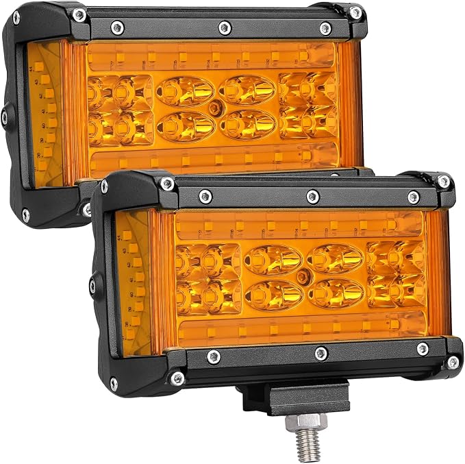 Side Shooter LED Light Bars, Muto-Beam 2PCS 5Inch Quad Row Amber Light Pods LED Fog Light Off Road Driving Lighting Spot Flood Combo Lights Work Light for Truck UTV ATV UTV Pickup SUV Boat Tractor