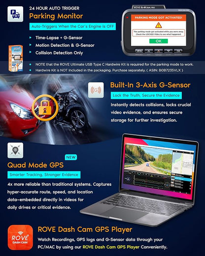 ROVE R2-4K Dual PRO Dash Cam Front and Rear, 4K+2K Dash Camera for Cars, Dual STARVIS 2 IMX678 + IMX675 Sensors, Free 128GB Card + CPL, WiFi 6 - up to 30MB/s Download Speed, 3" IPS, 24Hr Parking Mode