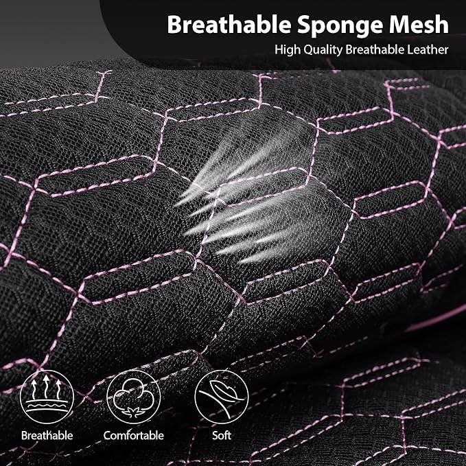CAR PASS 3D Foam Mesh Leather Car Seat Covers Front Seats,Breathable Mesh Front Seat Covers for Women,Universal Fit for Cars SUV Truck Sedan Van Automotive, Armrest Airbag Compatible,Black and Pink