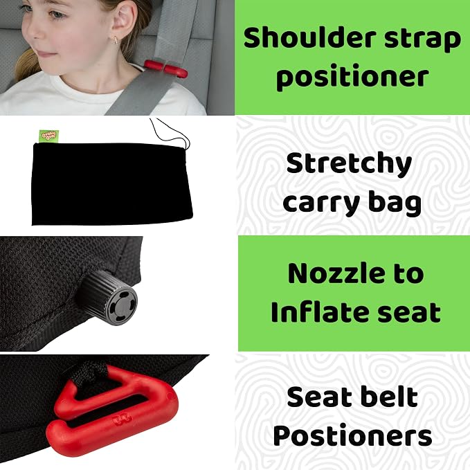 BubbleBum Inflatable Booster Car Seat – Foldable, Lightweight, Backless Travel Booster Seat for Kids, Portable Carseat for Toddler, Fits 3 Across, Compact for Uber - Ages 4-11 Year Old, - Black