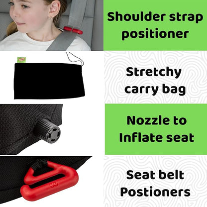 BubbleBum Inflatable Booster Car Seat – Foldable, Lightweight, Backless Travel Booster Seat for Kids, Portable Carseat for Toddler, Fits 3 Across, Compact for Uber - Ages 4-11 Year Old, - Black